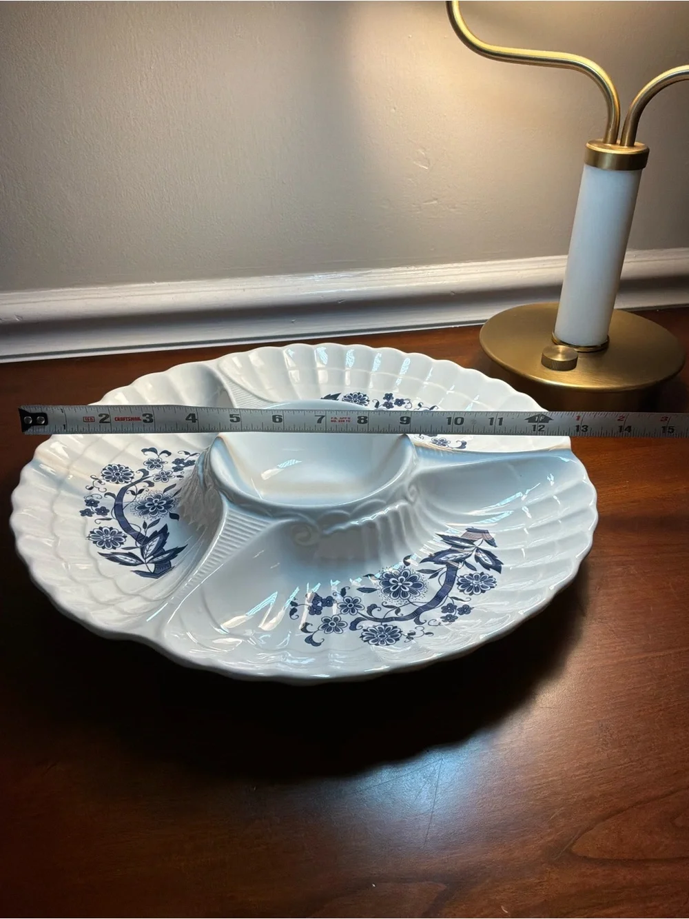 Vintage Chinoiserie Blue Onion Serving Tray Divided Platter Appetizer